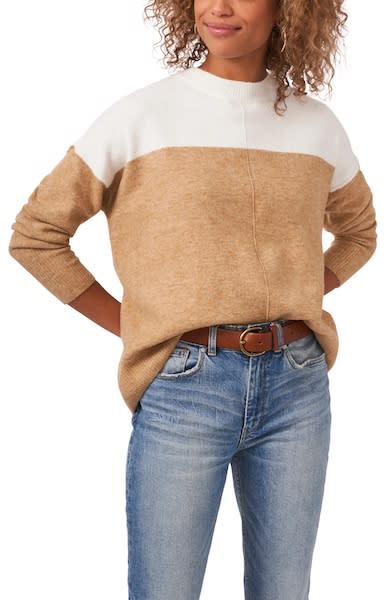 Vince Camuto Brown Crewneck Sweaters