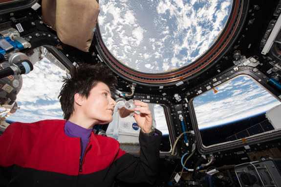 European Space Agency astronaut Samantha Cristoforetti sipped espresso for the first time in space May 3, 2015, from a cup designed for low-gravity use in the cupola of the International Space Station. Researchers are building such cups to lear