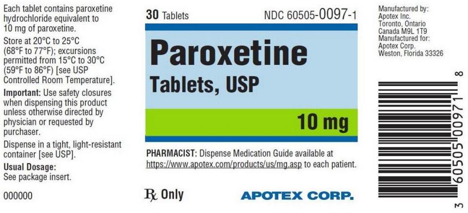 The label for 10 mg strength Paroxetine