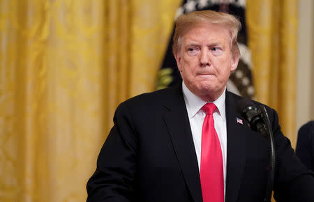 U.S. President Donald Trump speaks at a signing ceremony in the East Room at the White House in Washington, U.S., March 21, 2019. REUTERS/Joshua Roberts