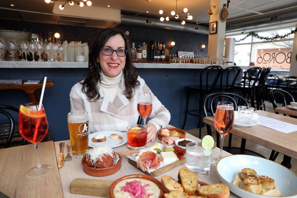 Lohud food and dining reporter Jeanne Muchnick samples the alcohol-free wine, beer and cocktails, along with some small plates, at Boro6 Wine Bar in Hastings-on-Hudson, Jan. 31, 2024.