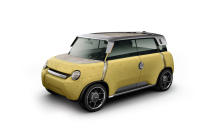 The rear bench can come out for hauling cargo or use as a picnic seat; the entire car can be cleaned inside and out with a hose. And as Toyota's own renderings show, the stubby ME.WE's plastic panels that double as crash padding lend themselves to a Philippe Stark-with-Play-doh sculpting.
