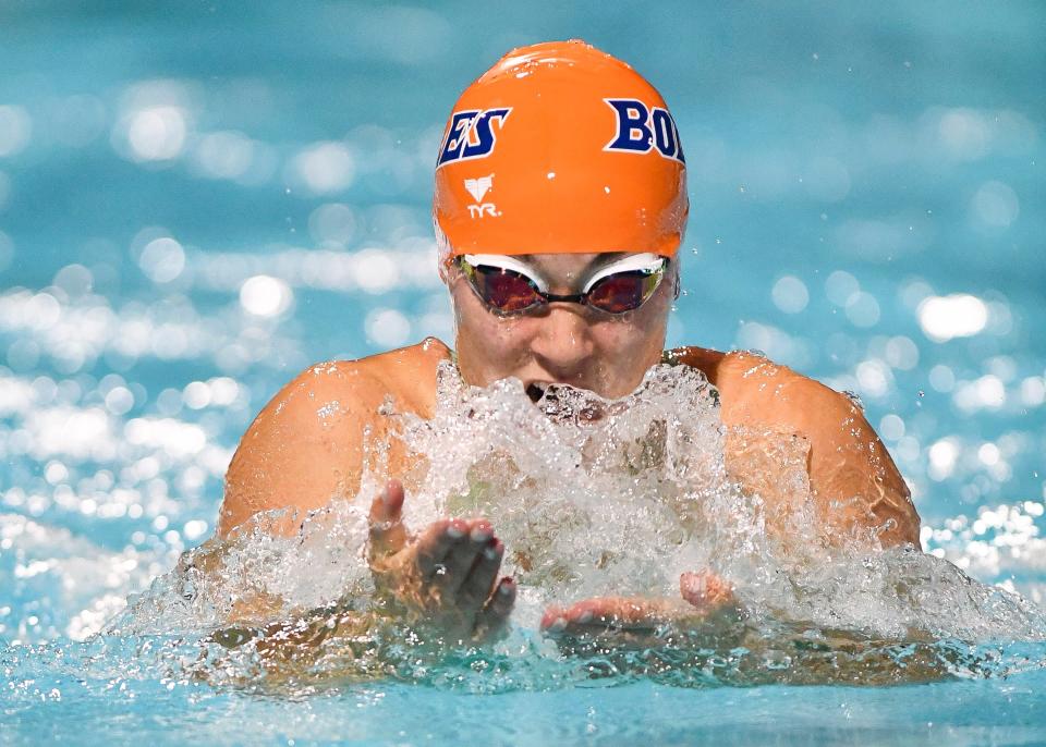 Bolles's Jessica Strong competes in Heat 2 of the girls 100 Yard Breaststroke during the 1A FHSAA State Swimming and Diving Championship Saturday, Nov. 6, 2021, at Sailfish Splash Waterpark in Stuart.