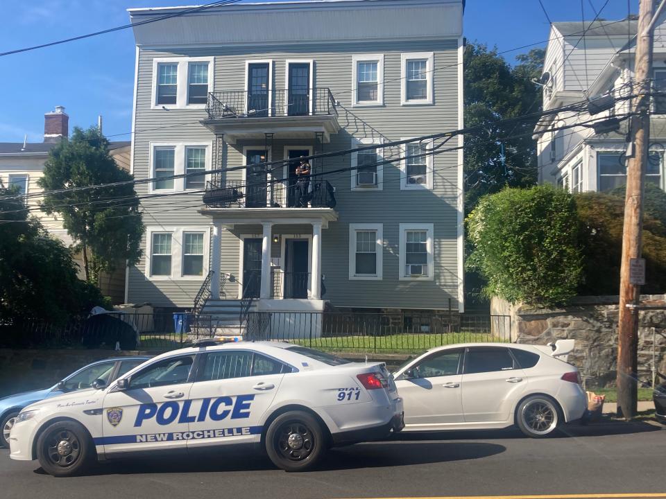 The Franklin Avenue apartment building in New Rochelle where Kenya Tilford allegedly suffocated her roommate to death. The body was discovered Sept. 15 and police still maintained a presence there five days later.