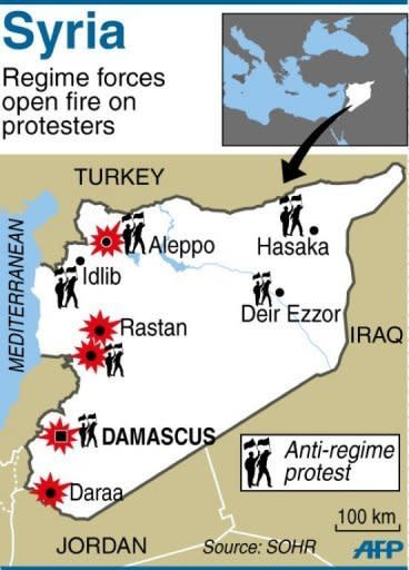 Regime forces fired on protesters who took to the streets of Aleppo on Friday, wounding several people at the biggest rally seen in Syria's second city since a revolt erupted last year, a watchdog said