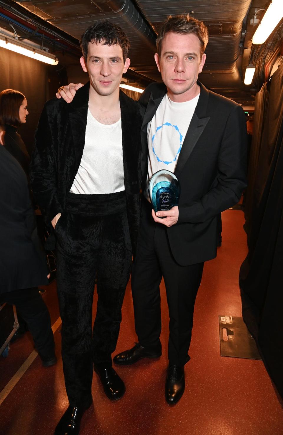 Jonathan Anderson (right) with Josh O'Connor, after winning the Designer of the Year Award at The Fashion Awards 2023 (Dave Bennett)