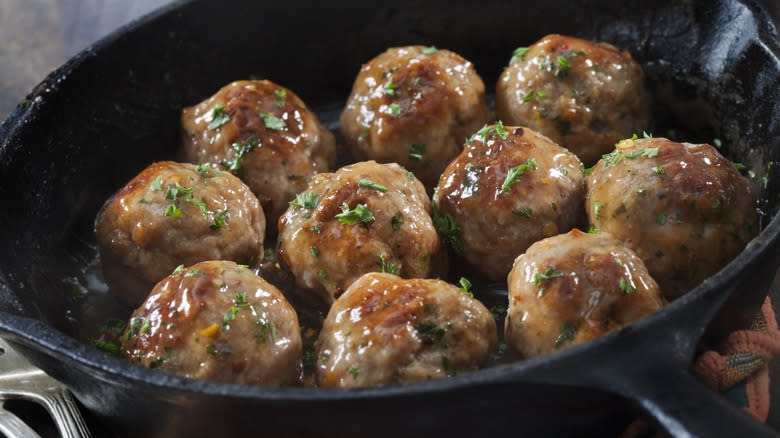 meatballs in pan