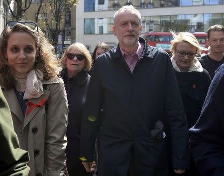 The leader of Britain's opposition Labour party Jeremy Corbyn arrives for a May Day rally in London, Britain May 1, 2016. REUTERS/Hannah Mckay