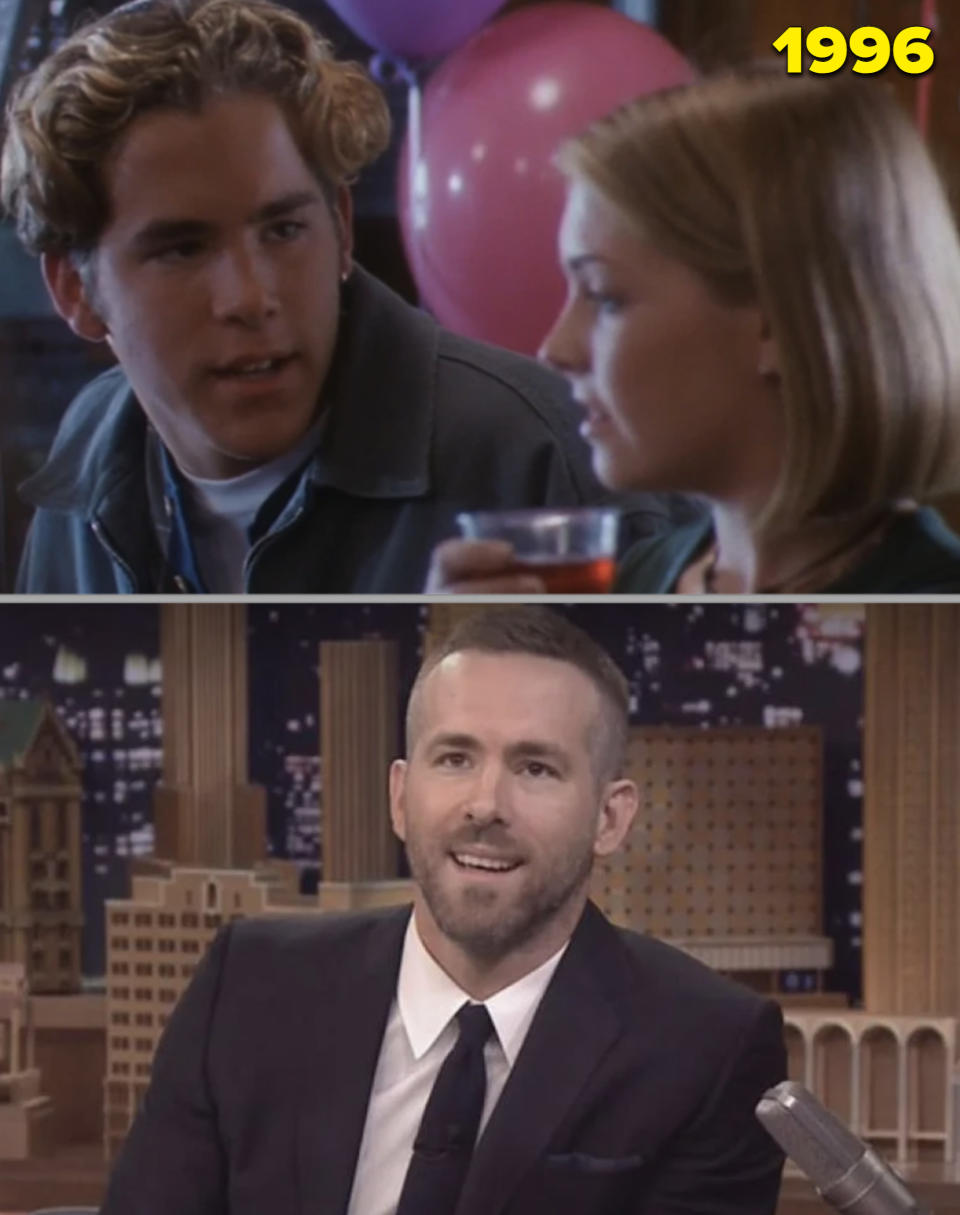 Ryan Reynold with Sabrina vs. him as an adult being interviewed