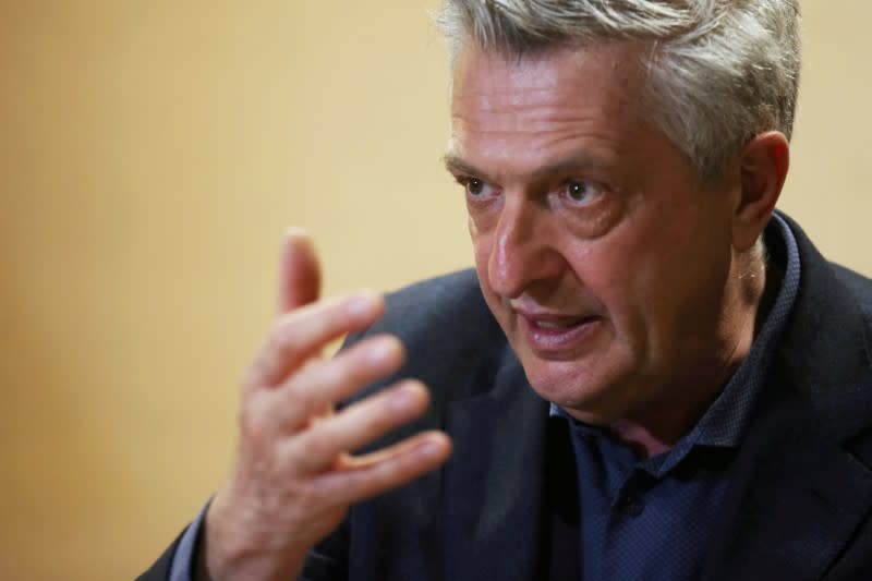 FILE PHOTO: UNHCR's Grandi speaks during an interview with Reuters in Bogota