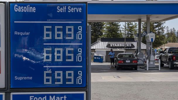 PHOTO: Gas prices are displayed at a gas station in Martinez, Calif., June 22, 2022.  (Bloomberg via Getty Images)