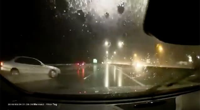 The car's merging attempt does not go to plan. Source: Dash Cam Owners Australia