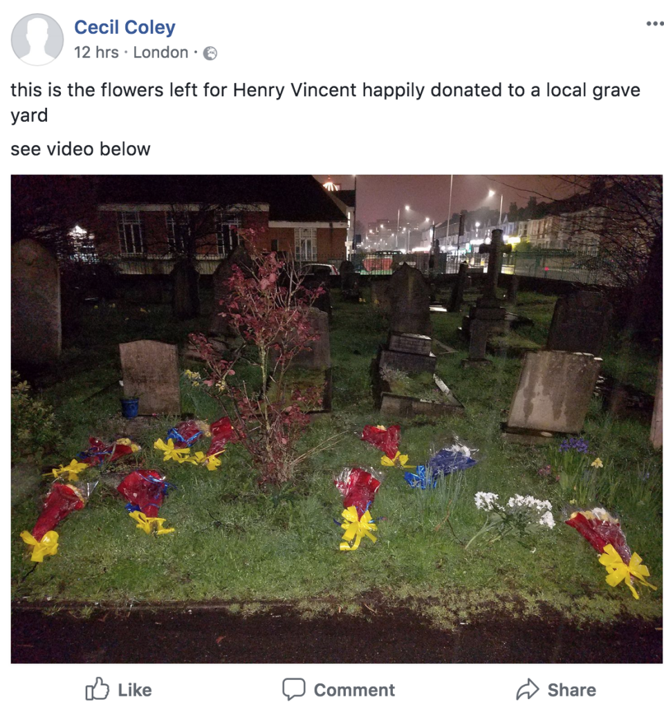 <em>Action – Cecil Coley posted videos of the flowers being pulled down on Facebook (Picture: Facebook/Cecil Coley)</em>