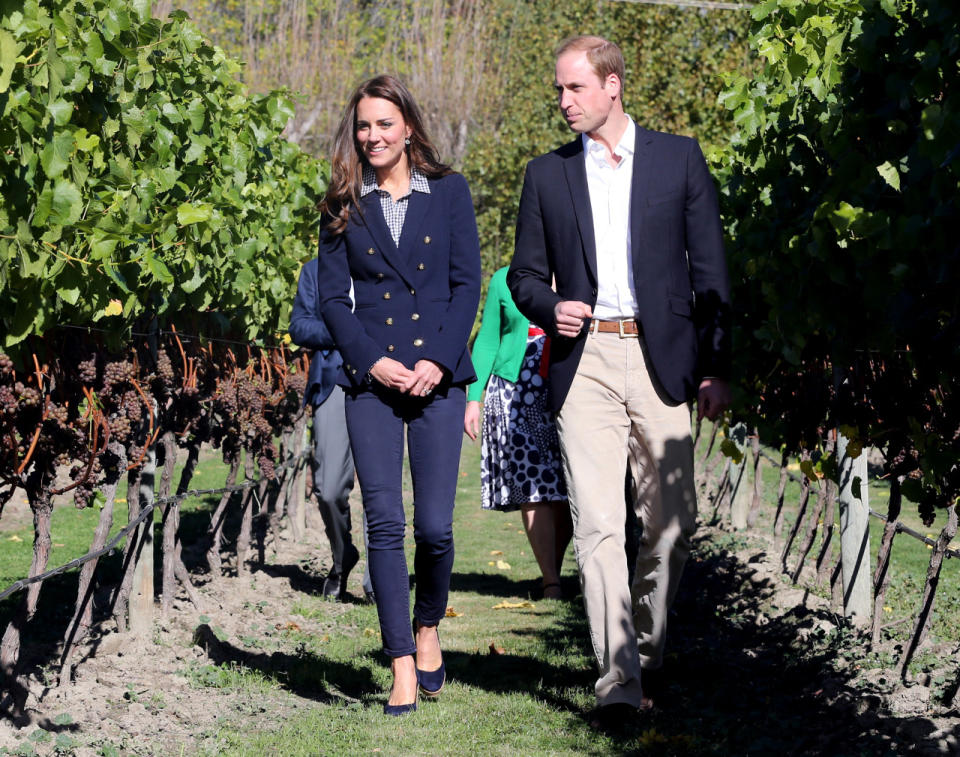 The Duchess opted for a more casual look while visiting Otago Wines in Queenstown, New Zealand with William.