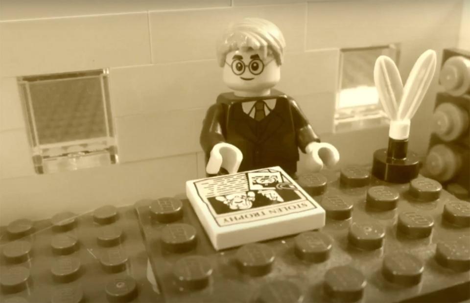 A frame from Logan Zabarkes' Lego stop-motion video about Harry Truman.