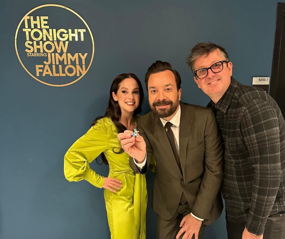 Bluey's Melanie Zanetti, Jimmy Fallon and David McCormack.