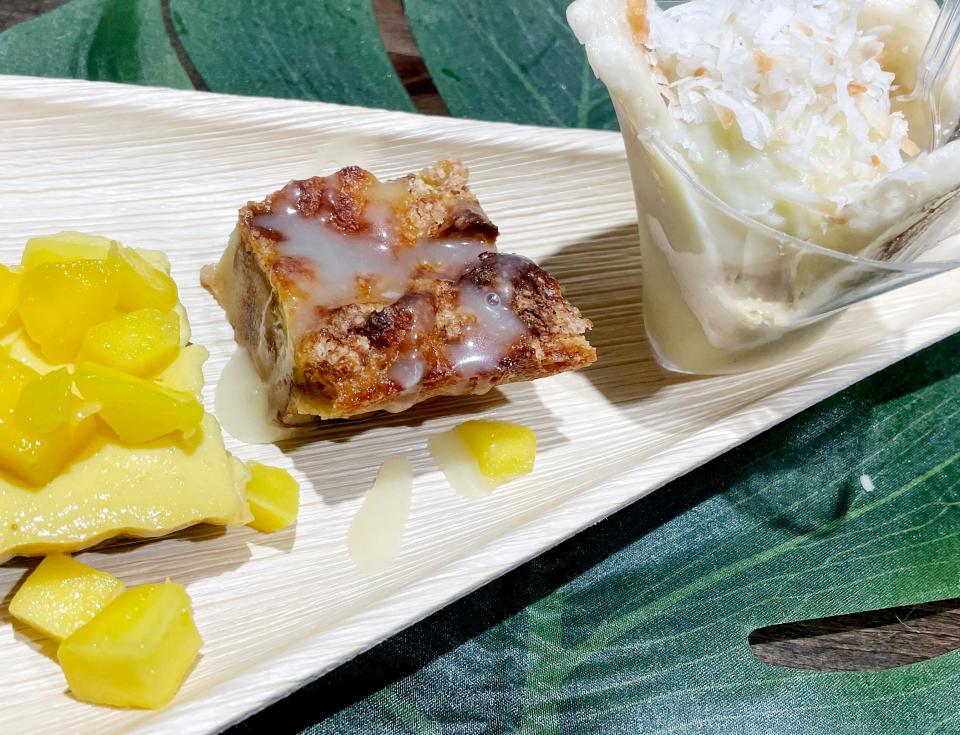 Robyne Moore was one of six chefs competing in the Spring session of the Golden Fork Society dinners hosted by the Prize Foundation. Her final course was a trio of coconut cream banana pudding, mango icebox pie on a ginger snap crust and a bread pudding with vanilla rum butter sauce.