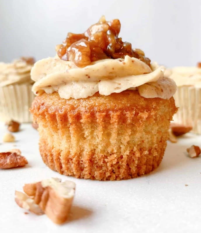 <p>The Country Cook</p><p>This recipe for Homemade Pecan Pie Cupcakes is a moist butter pecan cupcake, a thick pecan pie filling and topped with butter pecan frosting!</p><p><strong>Get the recipe: <a href="https://www.thecountrycook.net/homemade-pecan-pie-cupcakes-recipe/" rel="nofollow noopener" target="_blank" data-ylk="slk:Pecan Pie Cupcakes;elm:context_link;itc:0;sec:content-canvas" class="link rapid-noclick-resp">Pecan Pie Cupcakes</a></strong></p>