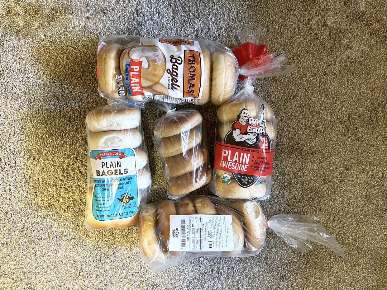 5 brands of bagels next to each other