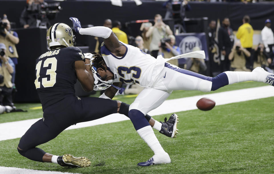 Saints fans are never going to forget this call. (AP Photo/Gerald Herbert)