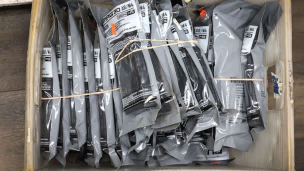 PHOTO: High-capacity rifle magazines are removed from display at Freddie Bear Sports on Jan. 11, 2023 in Tinley Park, Illinois. (Scott Olson/Getty Images)