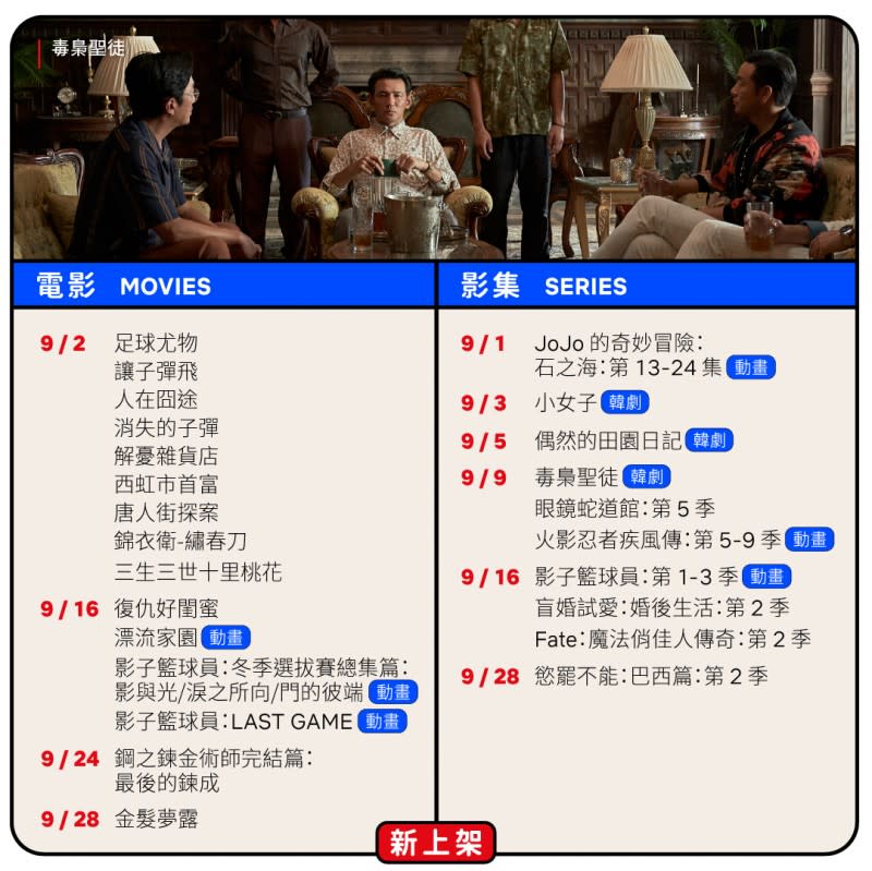 Netflix公布9月新上架的電影及影集名單。（圖／翻攝自Netflix臉書）