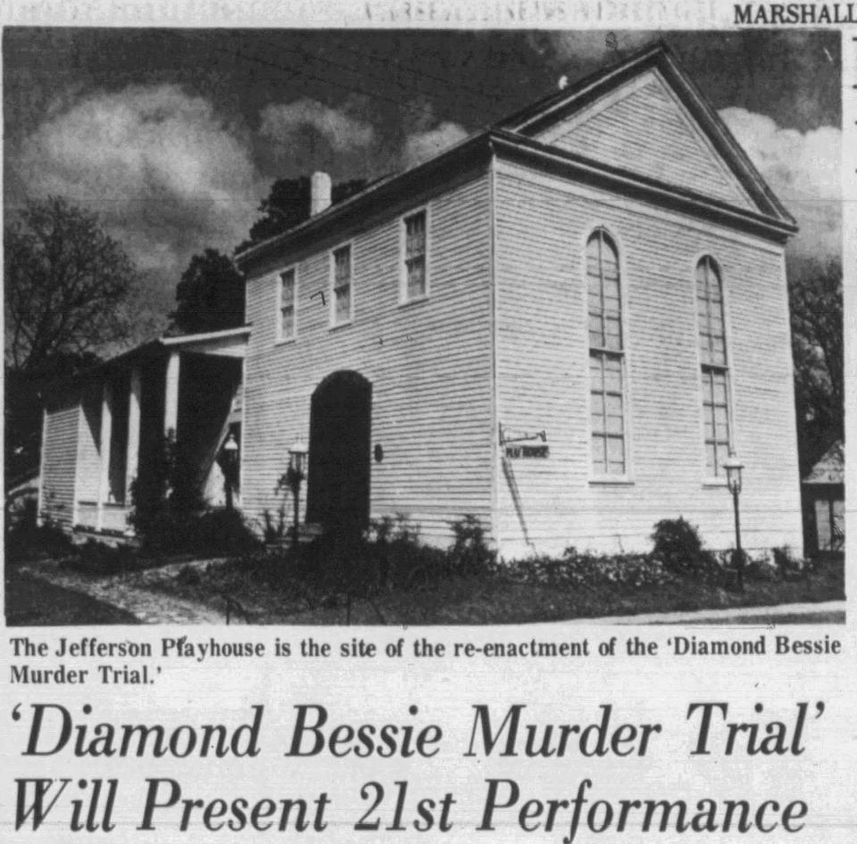 Starting in the 1950s, actors in Jefferson, Texas, have honored the death of Diamond Bessie Moore with a reenactment of the murder trials against Abe Rothschild, son of a wealthy Cincinnati banker whose first murder conviction was overturned by an appellate court.