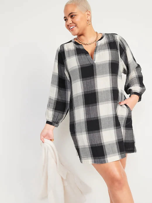 Long-Sleeve Plaid Mini Swing Dress. Image via Old Navy.