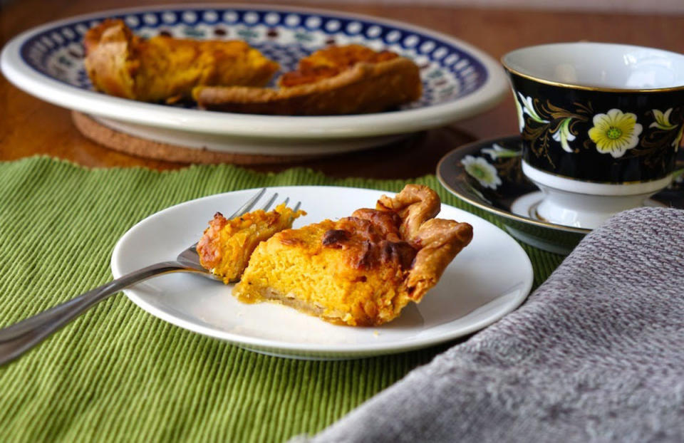 <p>Farm Fresh Feasts.</p><p>It looks like a classic pumpkin pie, but this one doesn't have any sugar. </p><p><strong>Get the recipe: <a href="http://www.farmfreshfeasts.com/2014/03/savory-squash-pie-for-april-fools-day.html" rel="nofollow noopener" target="_blank" data-ylk="slk:Savory Squash Pie;elm:context_link;itc:0;sec:content-canvas" class="link ">Savory Squash Pie</a></strong></p>