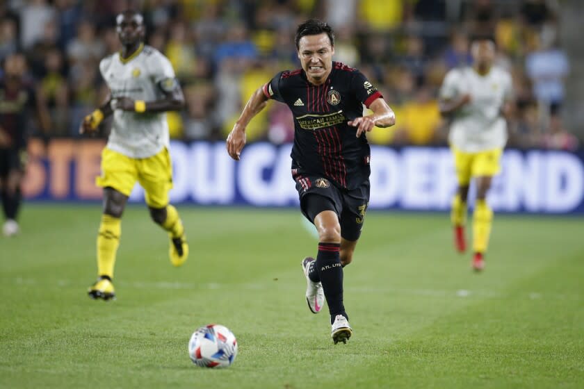 Atlanta United's Erick Torres plays against the Columbus Crew during an MLS soccer match.