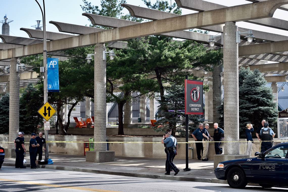 Police officers were on the scene near Barney Allis Plaza late Thursday afternoon in response to an officer-involved shooting where two people were shot.