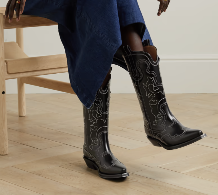 Ganni Embroidered leather cowboy boots. (PHOTO: Net-A-Porter)