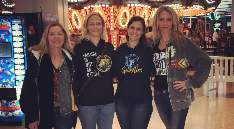 <span> Sherry Ennis, Rye Ellen, Rebecca Erickson-Geller, and Shannon Arthur pose in thier hoodies at Wolfchase Galleria, where a black teen was kicked out the weekend before for wearing the same thing. </span>(Photo: Facebook)