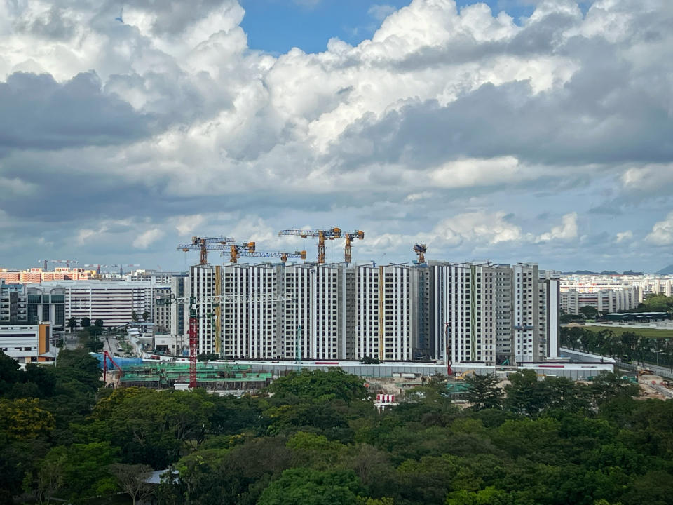 New public housing block in construction, illustrating a story on property sentiment in Singapore. 