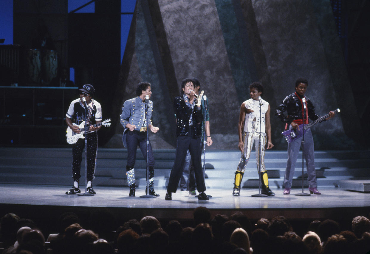 Also on <em>Motown 25</em>, Michael Jackson reunited with his brothers for a medley of the Jackson 5’s greatest hits. (Photo: Getty Images).