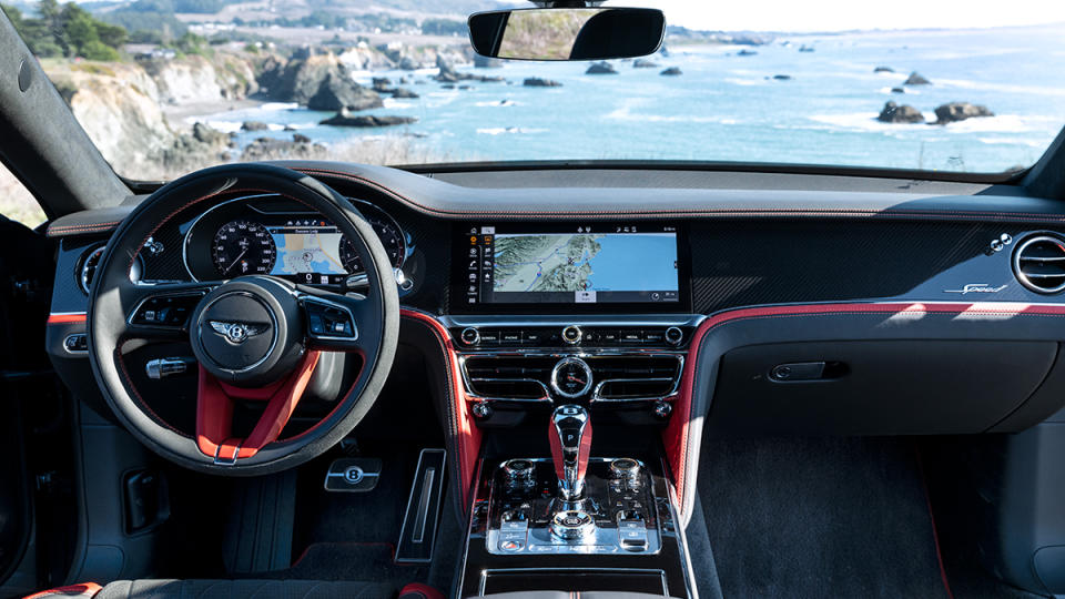 The front interior of a Bentley Flying Spur Speed.