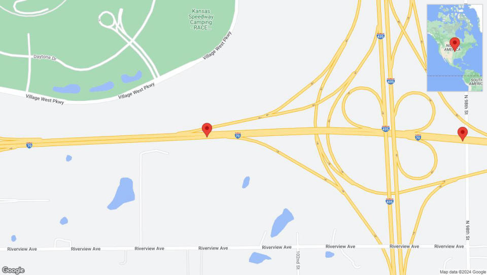 A detailed map that shows the affected road due to 'Warning in Edwardsville: Crash reported on eastbound I-70' on July 29th at 3:58 p.m.