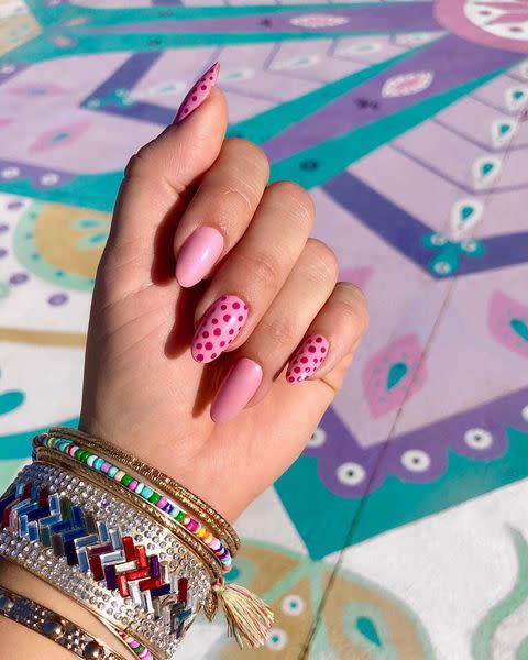 <p>A flirty pink manicure with red or magenta polka dots references Valentine's Day but will still look cool a week after.</p><p><a href="https://www.instagram.com/p/Btd50vuFbqy/" rel="nofollow noopener" target="_blank" data-ylk="slk:See the original post on Instagram;elm:context_link;itc:0;sec:content-canvas" class="link ">See the original post on Instagram</a></p>