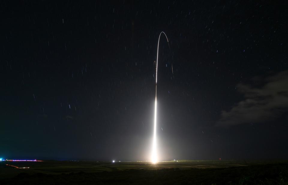 This Dec. 10, 2018 photo shows the launch of the US military's land-based Aegis missile defense testing system from the Pacific Missile Range Facility on the island of Kauai in Hawaii.