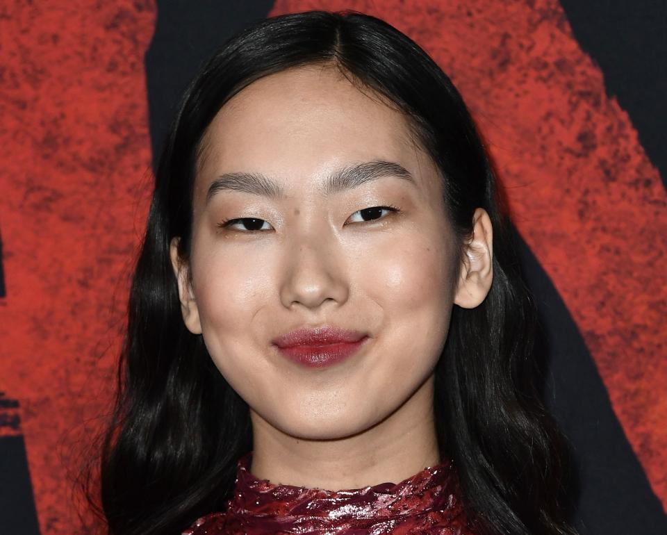 Close-up of Madison Hu at the premiere of Disney's Mulan at the Dolby Theatre