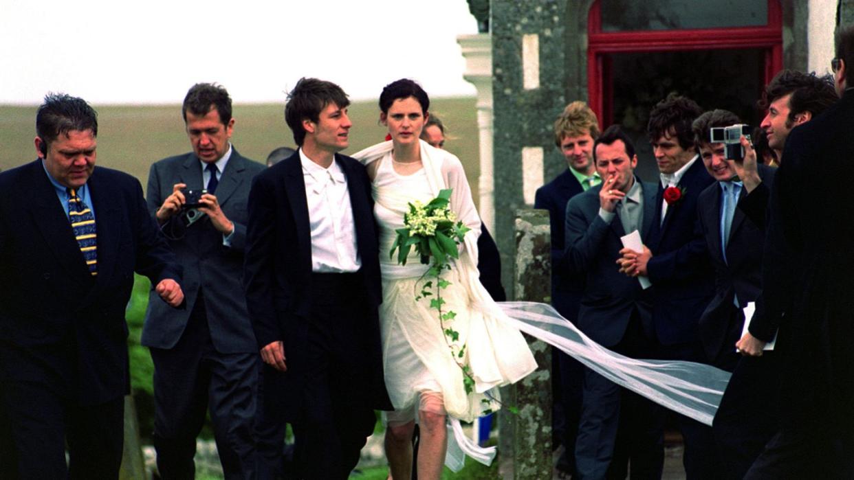 aristocratic supermodel stella tennant with french born david lasnet following the wedding in the small parish church of oxnam in the scottish borders photo by david cheskin pa imagespa images via getty images