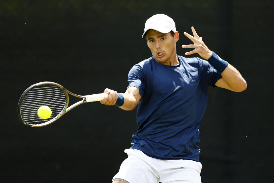 Charles Broom in action during his men's singles semi-final match against Ben Harris (Reuters/Peter Cziborra via Beat Media Group subscription)