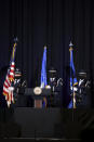 Members of the 88th Air Base Wing Honor Guard from Wright-Patterson Air Force Base in in Ohio post the colors during a memorial service for the late Air Force Brig. Gen. Chuck Yeager in Charleston, W.Va., on Friday, Jan. 15, 2021. Yeager died last month at age 97. The West Virginia native in 1947 became the first person to fly faster than sound. (AP Photo/Chris Jackson)