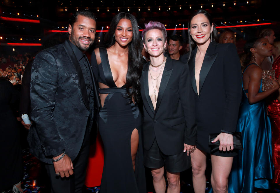 LOS ANGELES, CALIFORNIA - JULY 10: (L-R) Russell Wilson, Ciara, Megan Rapinoe, and Sue Bird attend The 2019 ESPYs at Microsoft Theater on July 10, 2019 in Los Angeles, California. (Photo by Rich Fury/Getty Images)