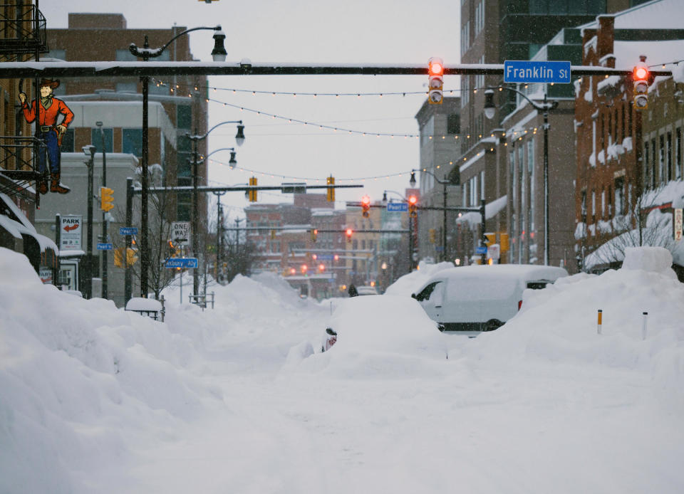 New York Governor Kathy Hochul shared this photo of downtown Buffalo, N.Y., buried in snow on Dec. 26, 2022. / Credit: @GovKathyHochul/Twitter