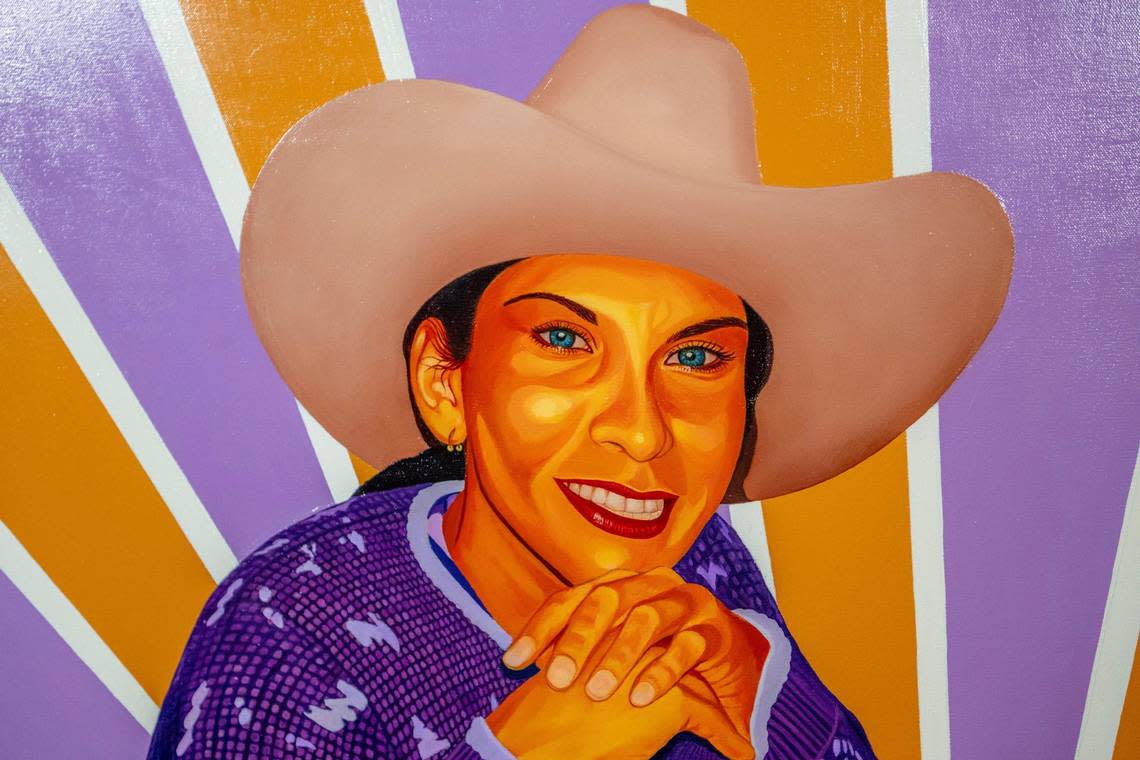 “I want to highlight the expressiveness of where I come from,” says artist Cesar Velez, whose painting “La Ley Del Monte” is on display at his Kansas City art studio.