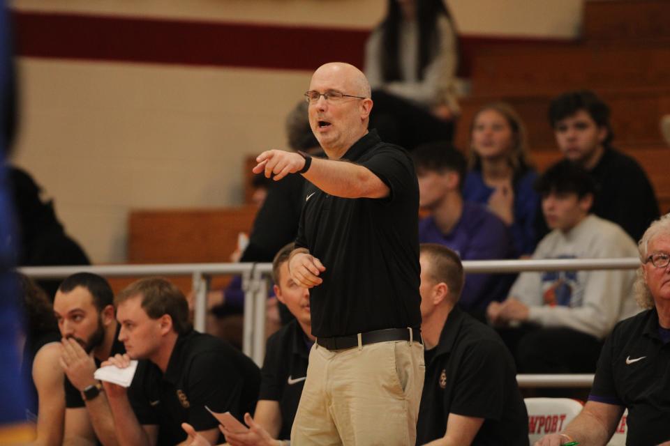 Campbell County head coach Brent Sowder, giving instructions at the John Turner Classic boys basketball showcase event Dec. 9, 2023, has his Camels in the Sweet 16.