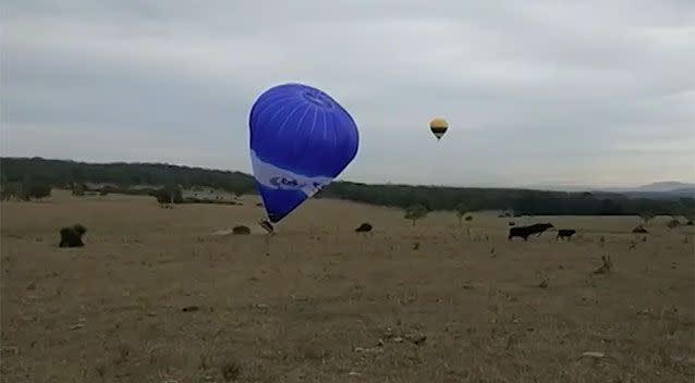 The balloon crashed in the Hunter Region injuring four people on Saturday morning. Source: 7 News