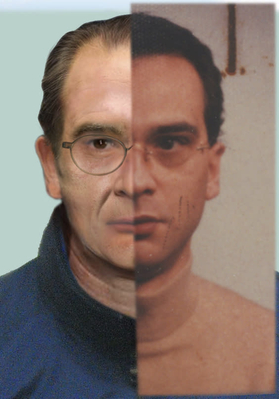 A composite picture showing a computer generated image released by tihe Italian Police, left, and a picture of Mafia top boss Matteo Messina Denaro. Italian police say Monday, Jan. 16, 2023, they arrested Italy's No. 1 fugitive, Sicilian Mafia boss Matteo Messina Denaro, on run for 30 years. (Italian Police, LaPresse via AP)