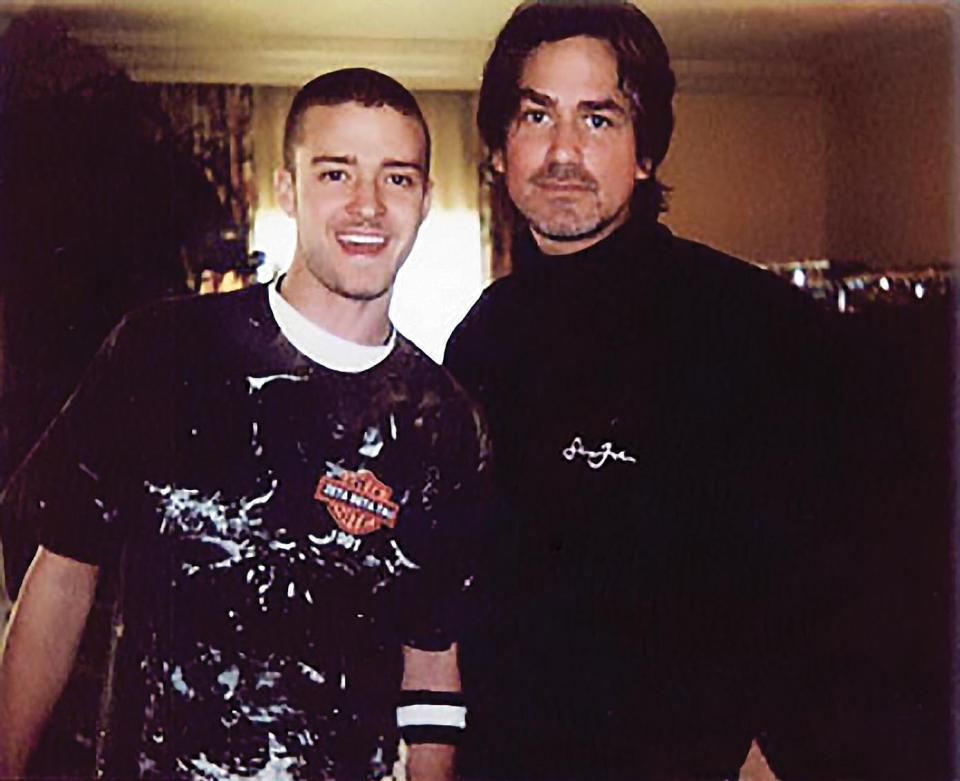 Designer and stylist Wayne Scot Lukas with Justin Timberlake on Timberlake’s Justified World Tour, right before the Super Bowl